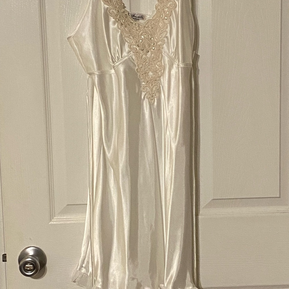 Linea Donatella Ivory Satin Chemise with Lace Trim